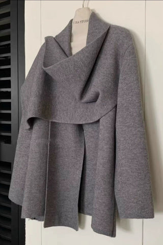 Soft Wool Wrap Coat with Wide Collar