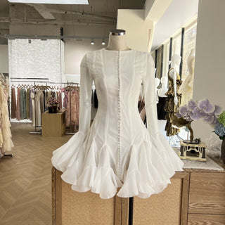 Elegant Long-Sleeved Flared Ruffle Mini Dress