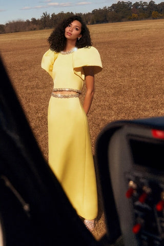 Puff Sleeve Cropped Top & High-Waist Long Skirt Set with Jeweled Details