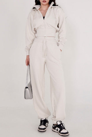 Two-Piece Sport Set with Cropped Zip Hoodie and High-Waisted Joggers