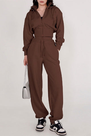 Two-Piece Sport Set with Cropped Zip Hoodie and High-Waisted Joggers