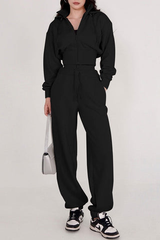 Two-Piece Sport Set with Cropped Zip Hoodie and High-Waisted Joggers