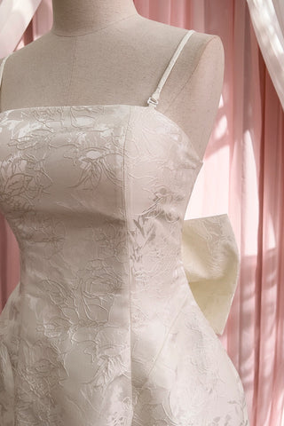 Pink Embroidered Lace Mini Dress with Back Bow & Corset Detailing