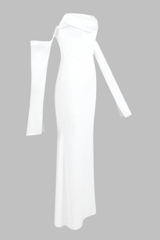 Elegant Mermaid Evening Long Dress with Draped Bust and Matching Gloves