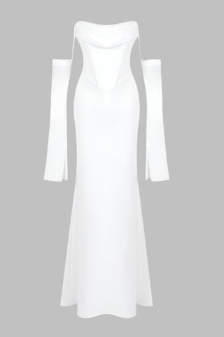 Elegant Mermaid Evening Long Dress with Draped Bust and Matching Gloves