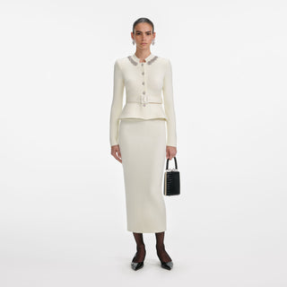 Embellished Collar Knit Top & Midi Skirt Set