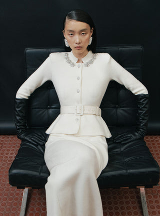 Embellished Collar Knit Top & Midi Skirt Set