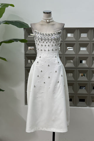 Pearl & Crystal Strapless Midi Dress