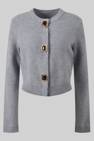 Soft Knit Button-Detail Cropped Cardigan