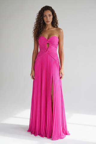 Twisted Cut-Out Pleated Chiffon Long Dress