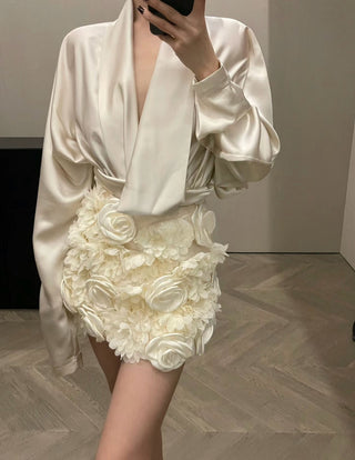 Satin Draped Long Sleeve Blouse