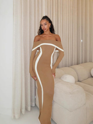 Off-Shoulder Long Sleeve Bodycon Long Dress
