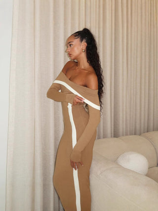 Off-Shoulder Long Sleeve Bodycon Long Dress