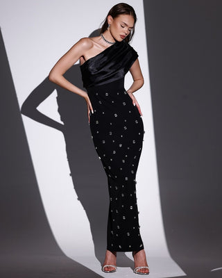 One-Shoulder Diamond-Embellished Bandage Tall Dress