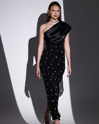 One-Shoulder Diamond-Embellished Bandage Tall Dress