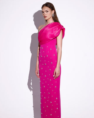 One-Shoulder Diamond-Embellished Bandage Tall Dress