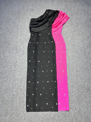 One-Shoulder Diamond-Embellished Bandage Tall Dress