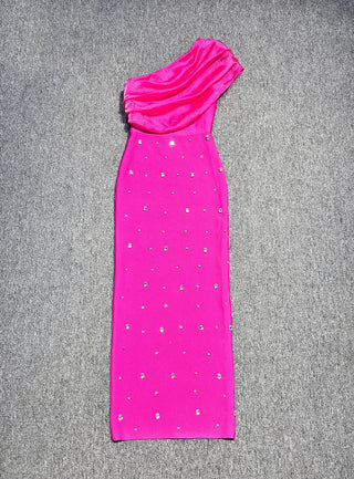 One-Shoulder Diamond-Embellished Bandage Tall Dress