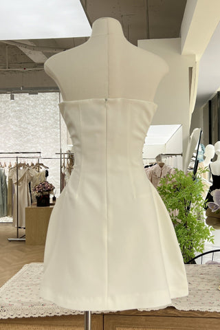 Elegant Strapless Embellished Mini Dress – White/Black