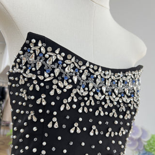 Elegant Strapless Embellished Mini Dress – White/Black