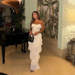 Apricot Ruffle Strapless Long Dress with Corset Top