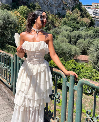 Apricot Ruffle Strapless Long Dress with Corset Top