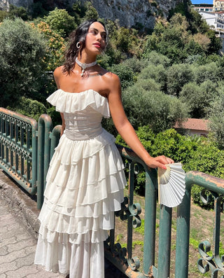 Apricot Ruffle Strapless Long Dress with Corset Top