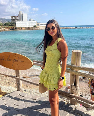 Ruffled Embroidered Sleeveless Mini Dress