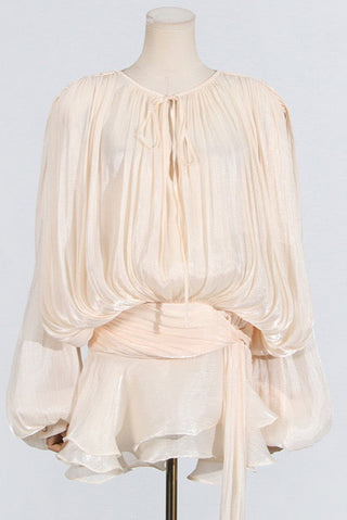 Flowy Sheer Blouse Dress with Layered Skirt & Shorts