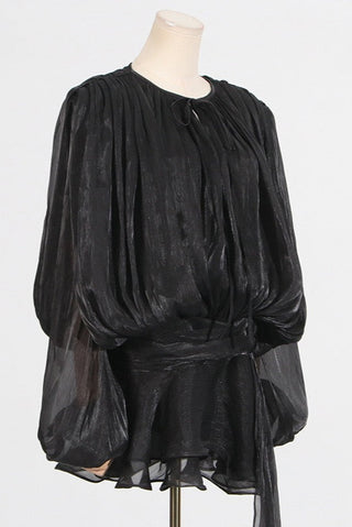 Flowy Sheer Blouse Dress with Layered Skirt & Shorts