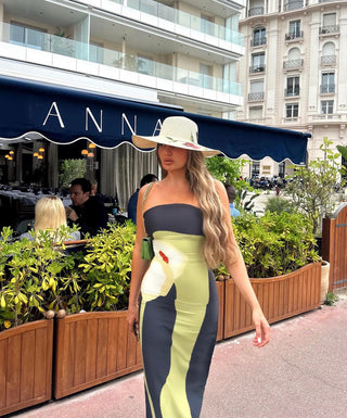 Green Print Strapless Long Dress