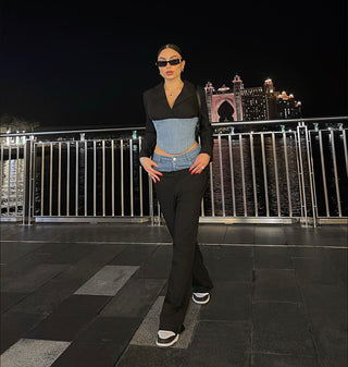 Long Sleeve Denim Suit  Top