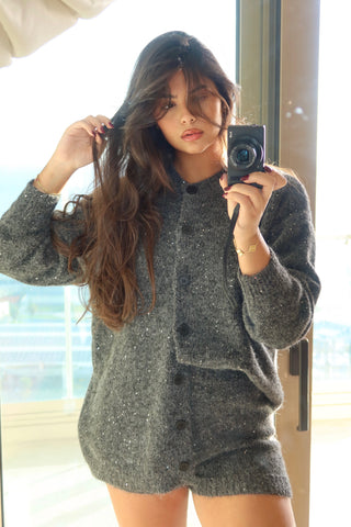 Wool Knit Lounge Set with Sequin Shine – Cardigan and Shorts