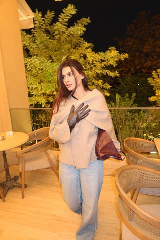 Short Knitted Jacket with Built-In Scarf - Cozy & Stylish Layer
