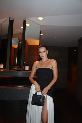 Backless Mesh Split Long Dress with Neck Scarf Detail
