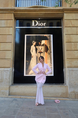 Long-Sleeve Structured Crepe Blazer & Pleated Mesh Skirt Set – Tailored Design