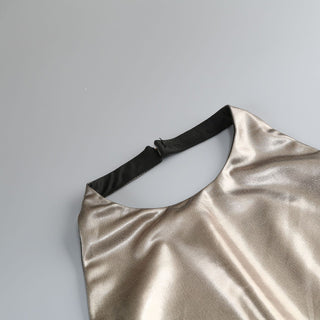 Metallic Halter Neck Sleeveless Long Dress with Twist Knot and Backless Design