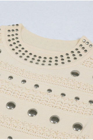 Sleeveless Knit Stud Metal Midi Dress with Ruffled Hem