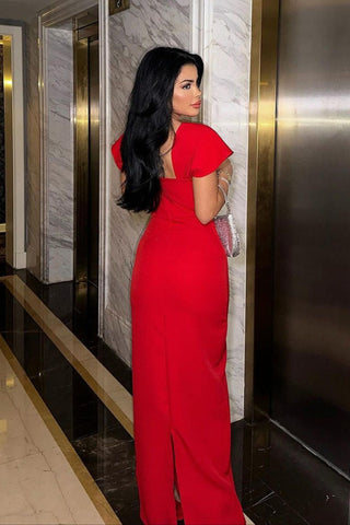 Fitted Bandage Long Dress with Cape Sleeves and Rhinestone Detail Nevo Fitted Bandage Long Dress with Cape Sleeves and Rhinestone Detail Nevo