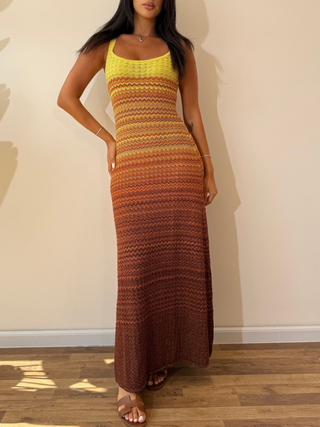 Sunset Striped Sleeveless Long Midi Dress