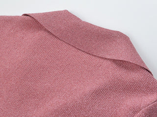 Fitted Knitted Short Sleeve Polo Mini Dress with Shimmering Button Front and Soft Stretch