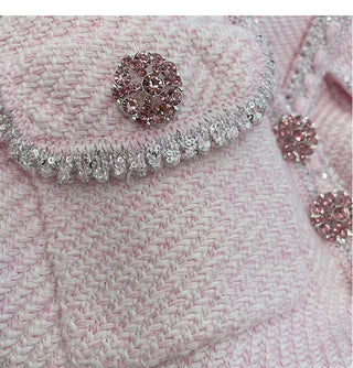 Soft Pink Tweed Knit Mini Dress – Short Sleeve, Pocket Detail