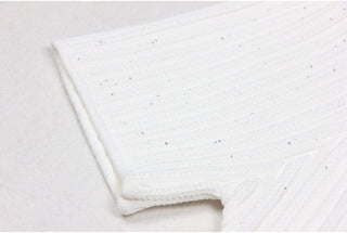 Short Sleeve Knitted Mini Dress with Collar and Pearl Button Pockets