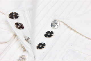 Short Sleeve Knitted Mini Dress with Collar and Pearl Button Pockets