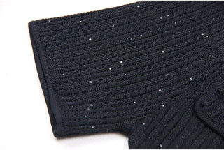 Short Sleeve Knitted Mini Dress with Collar and Pearl Button Pockets