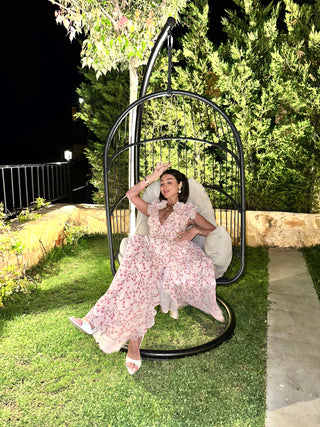 Floral Cascade Backless Long Dress