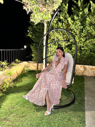 Floral Cascade Backless Long Dress