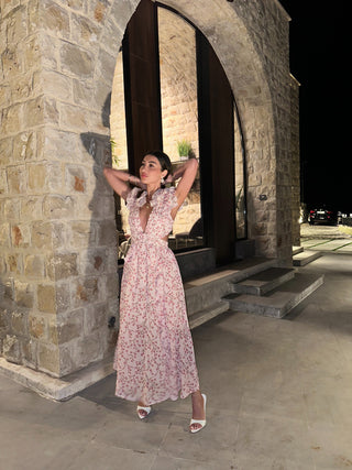 Floral Cascade Backless Long Dress