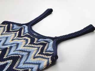 Sleeveless Knitted Long Dress with Zigzag Pattern and Square Neckline