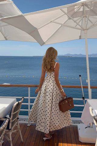 Breeze Polka  Vintage Glam Fit  Flare Long Dress